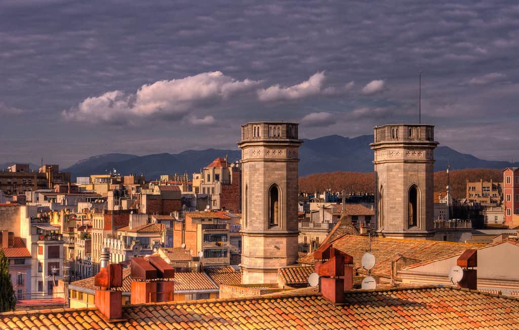 Colorful houses along the Onyar river in Girona's old town