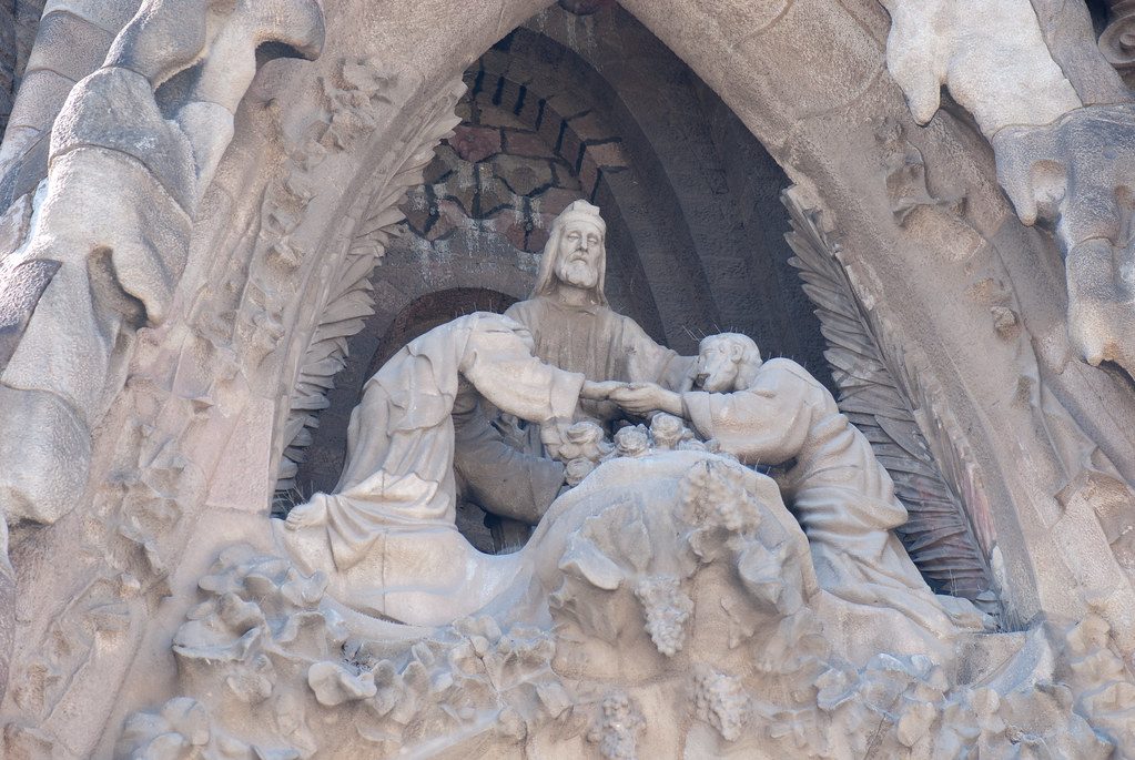 Sagrada Familia basilica exterior facade in Barcelona